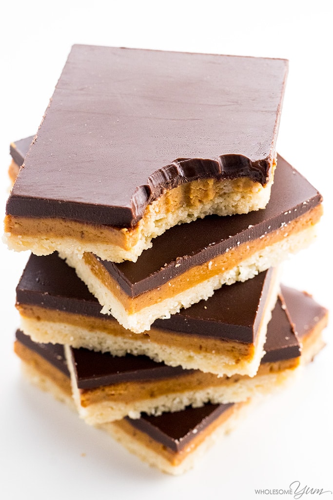 chocolate peanut butter bars stacked