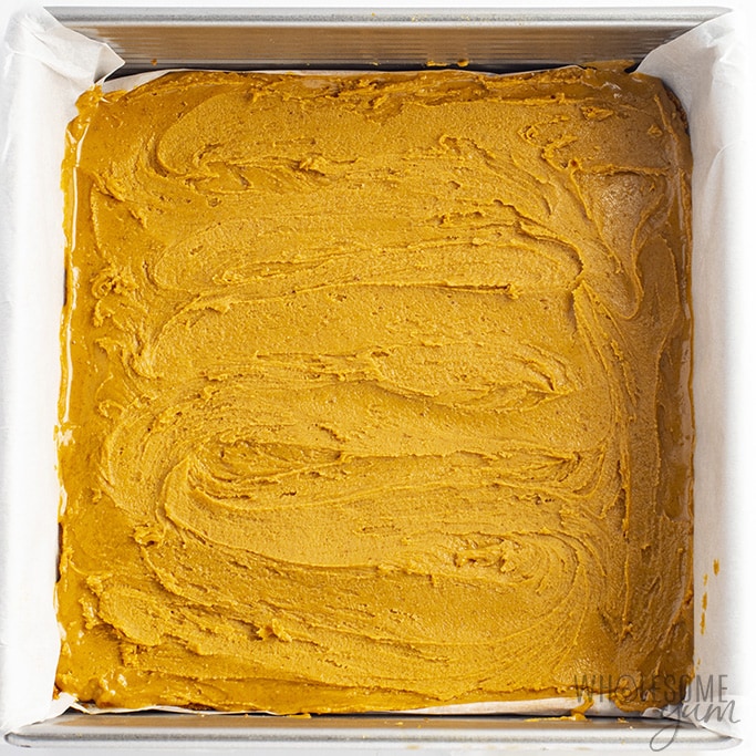 Peanut butter layer spread out in square pan