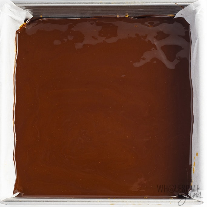 Melted chocolate layer in square pan