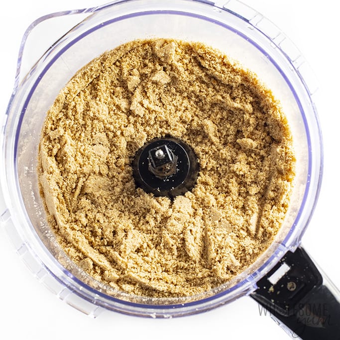 Dry ingredients for keto graham crackers in a food processor