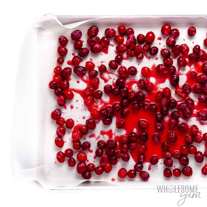 Cranberries on a pan before drying