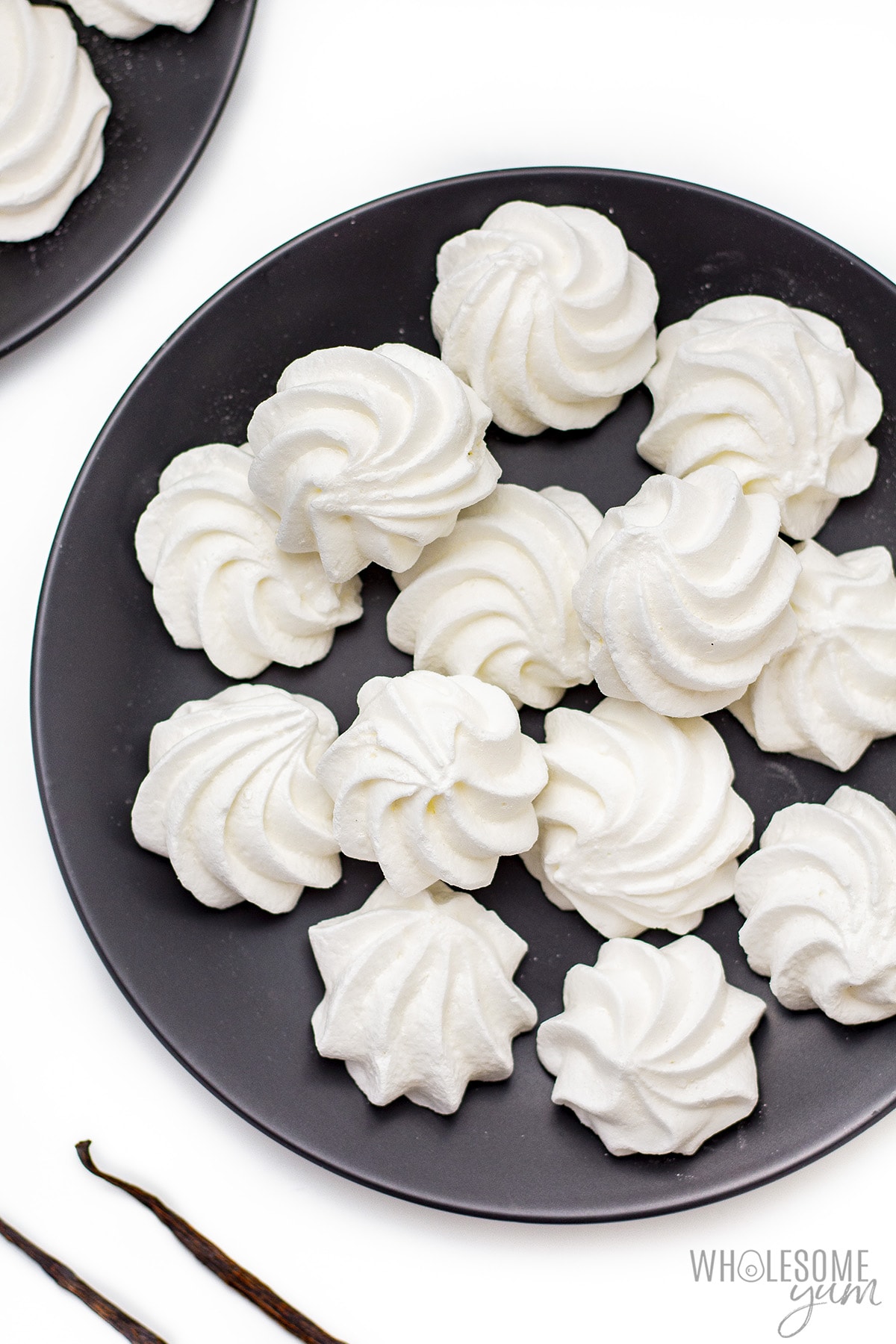 Keto meringue cookies on a plate.