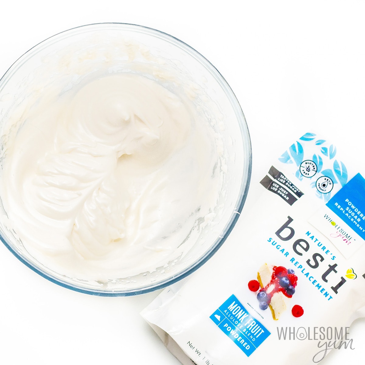 Egg whites whipped with vanilla and Besti.
