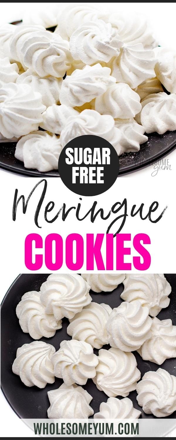 Sugar-free meringue cookie recipe pin.