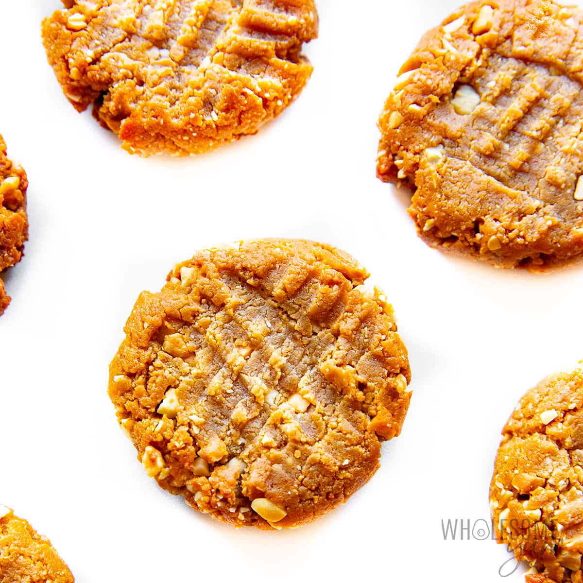 Keto peanut butter cookies on a white surface