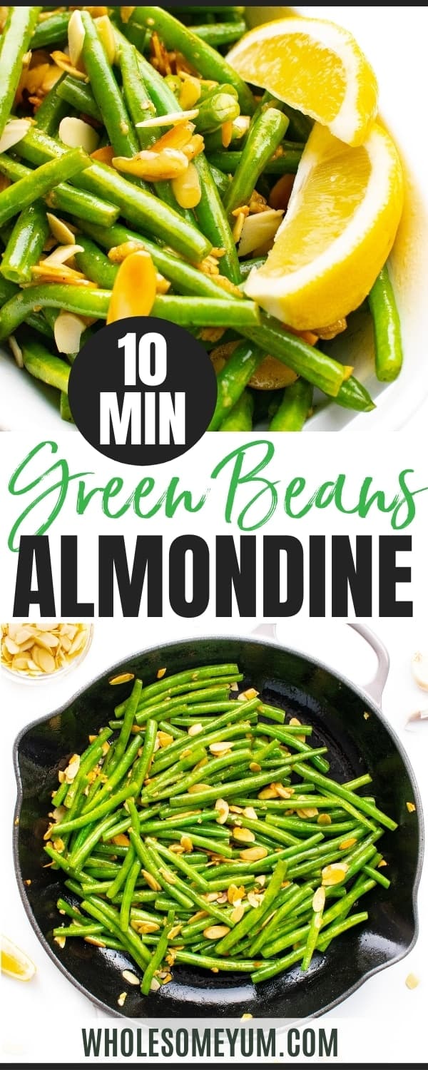 Green beans almondine recipe pin.
