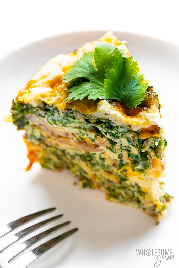 Slice of Instant Pot kale quiche on a plate