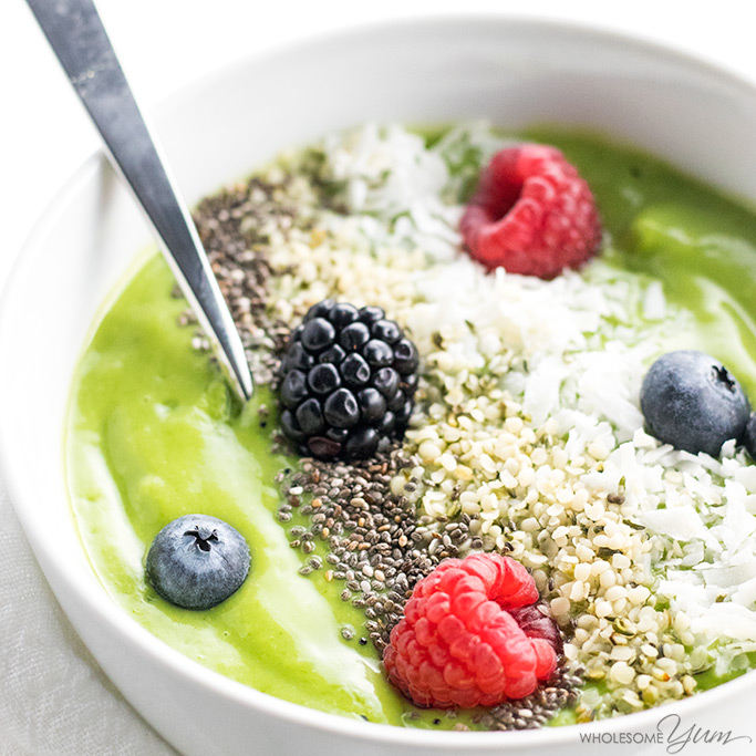 Keto Low Carb Green Smoothie Bowl Recipe with Spinach