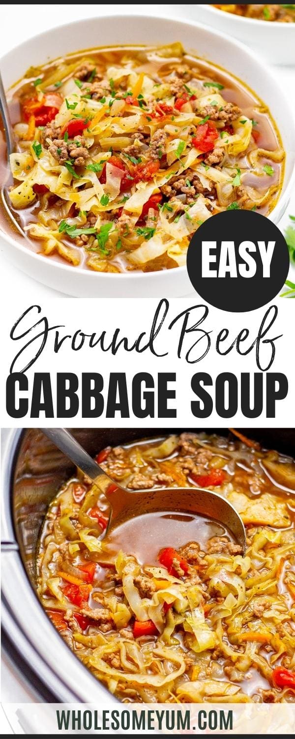 Beef cabbage soup recipe pin.