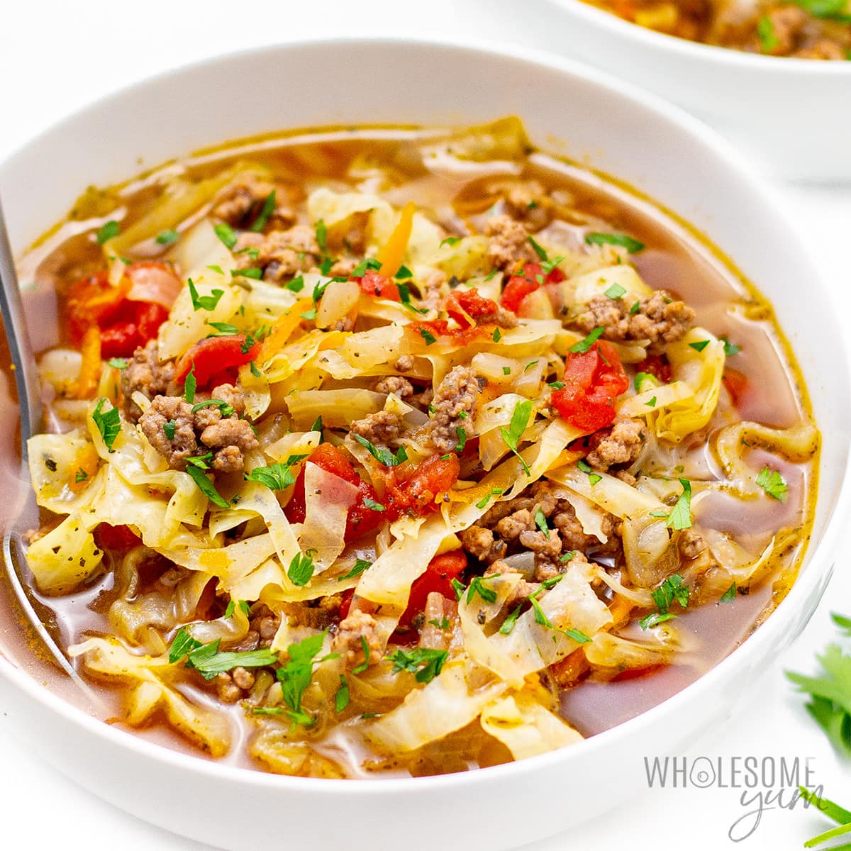 Cabbage Soup With Hamburger (Ground Beef) | Wholesome Yum | Easy healthy recipes. 10 ingredients or less.