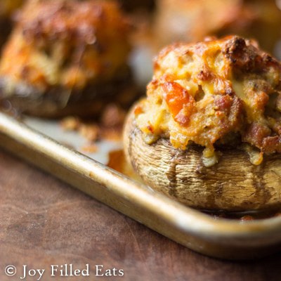 Delicious Easy Low Carb Meals - Recipes & Meal Ideas - Mushrooms Stuffed with Sausage, Peppers, & Onions