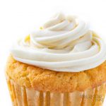 Keto cream cheese frosting on a cupcake.