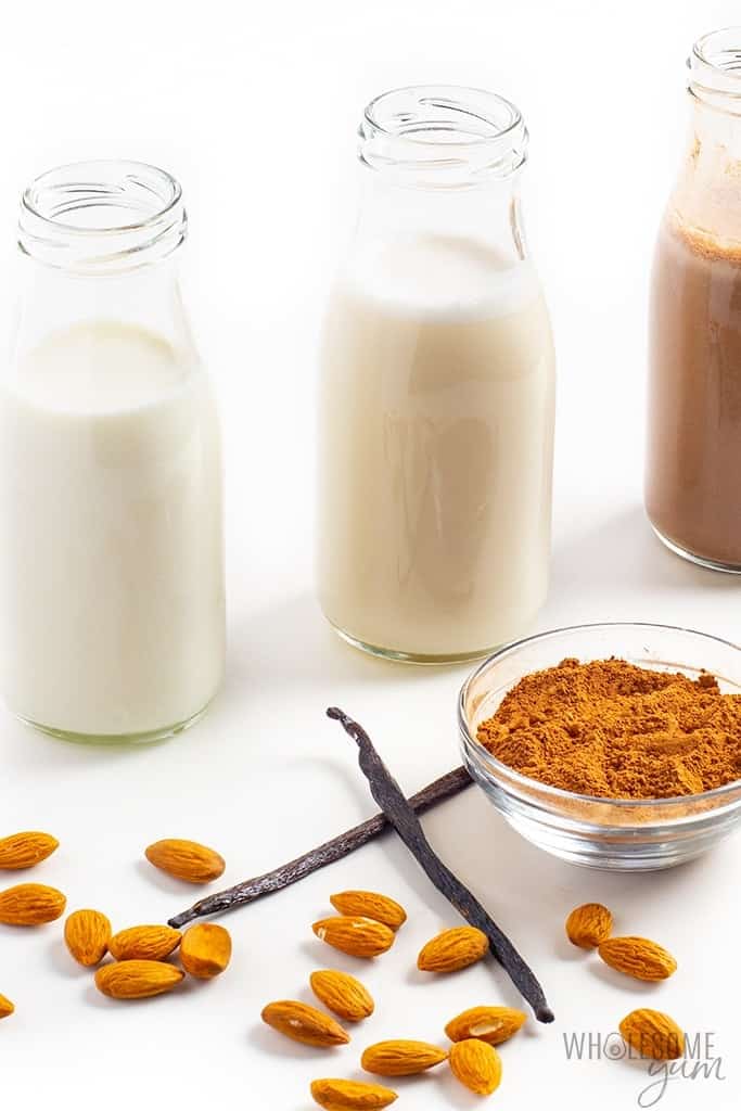 3 bottles of homemade unsweetened almond milk