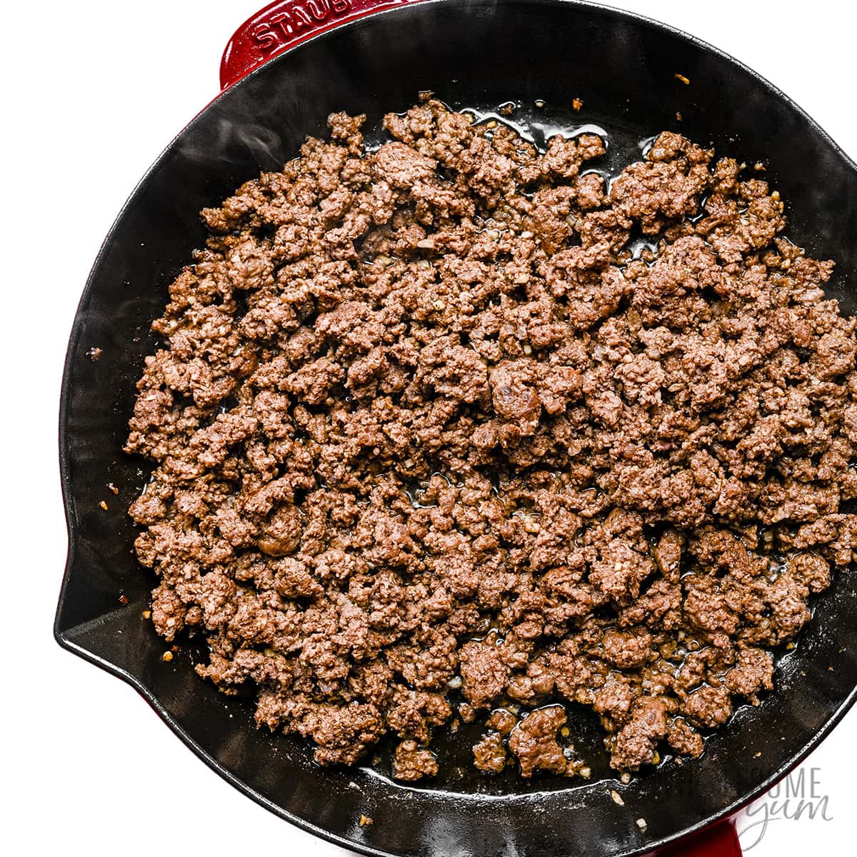 Ground beef in a pan. 