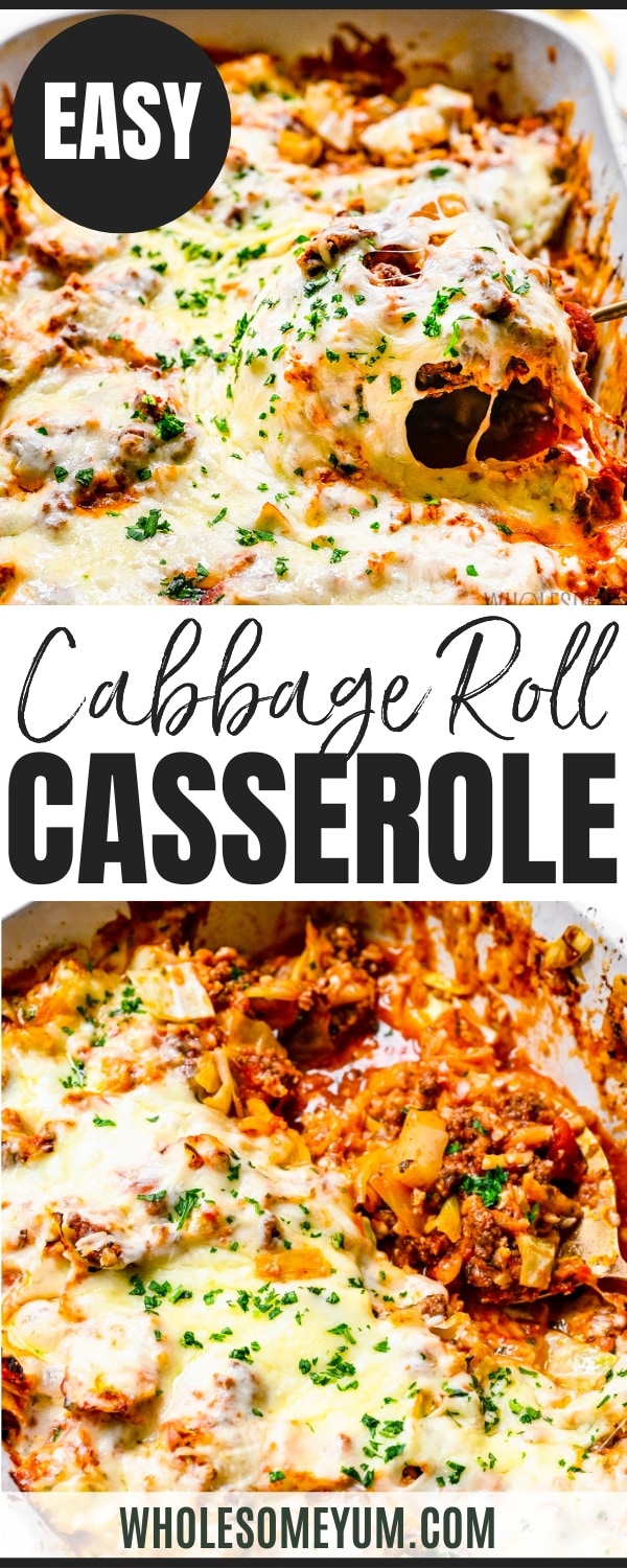 Cabbage roll casserole recipe pin.