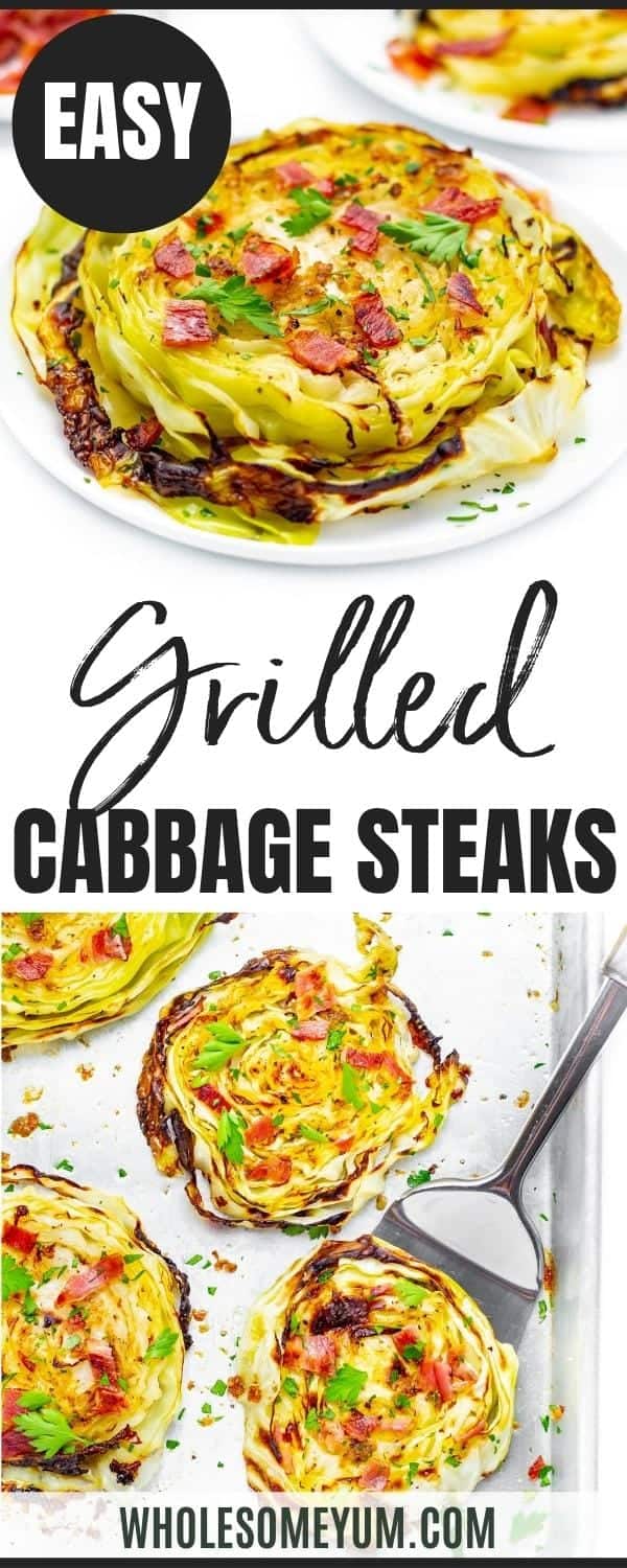 Grilled cabbage steaks recipe pin.