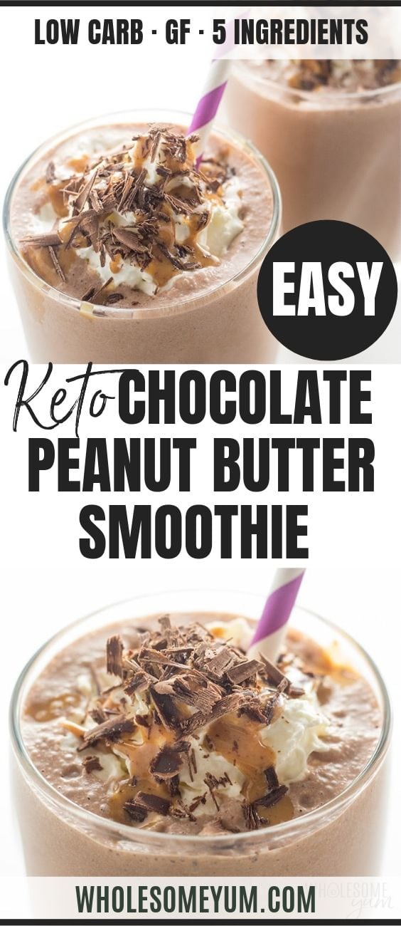 Healthy Chocolate Peanut Butter Low Carb Smoothie - Pinterest image