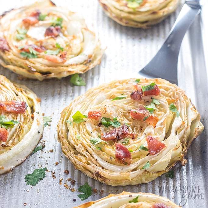 Oven Roasted or Grilled Cabbage Steaks with Bacon, Garlic & Lemon