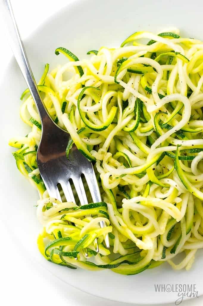 Close up view of zucchini noodles