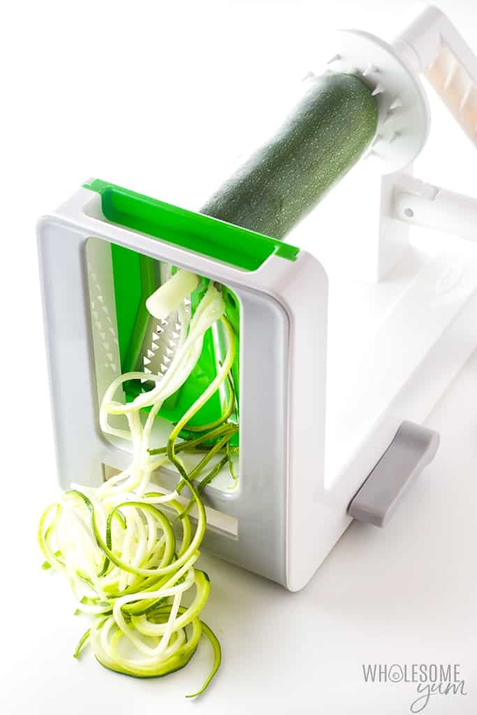 Showing how to make zucchini noodles with a spiralizer