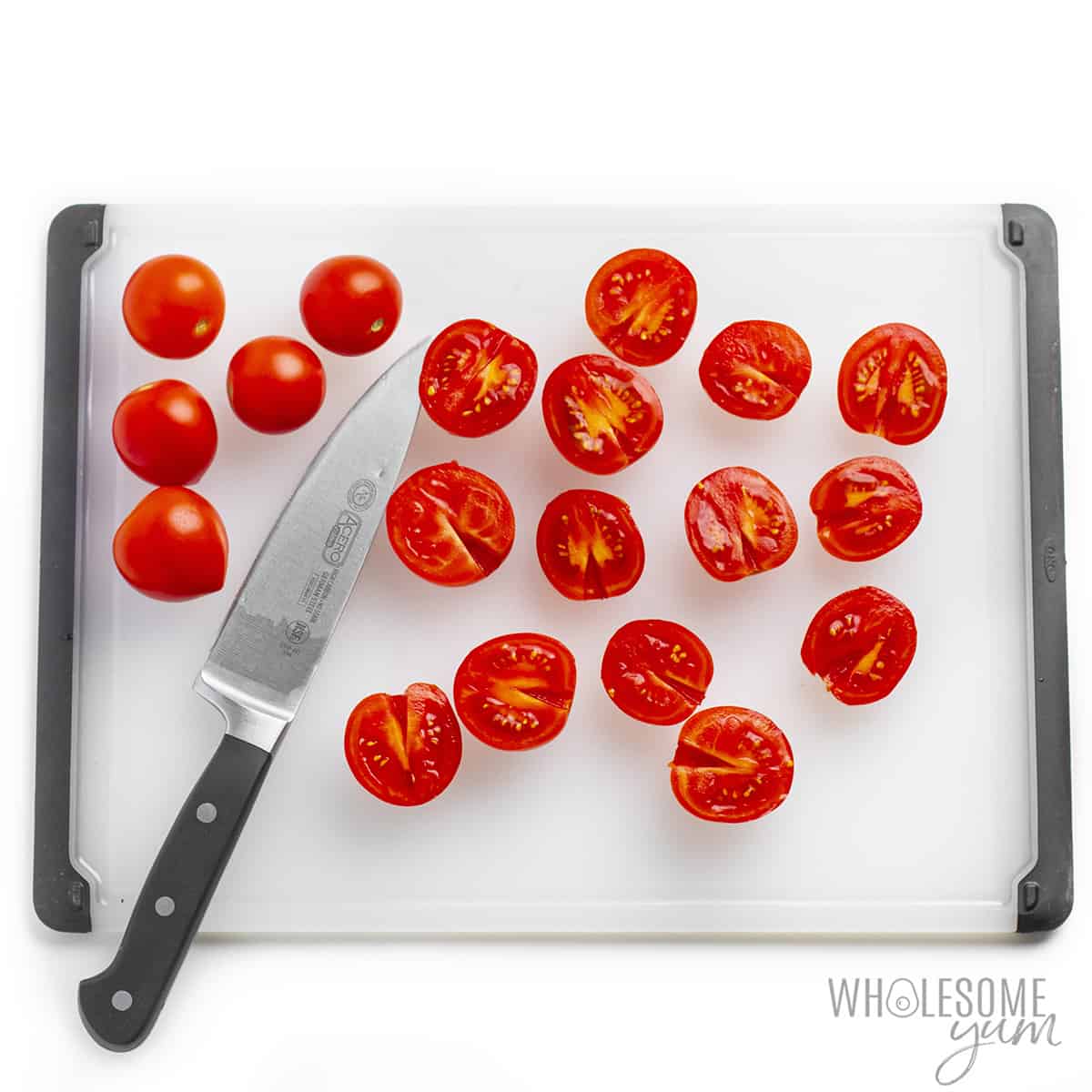 Tomatoes sliced in half.