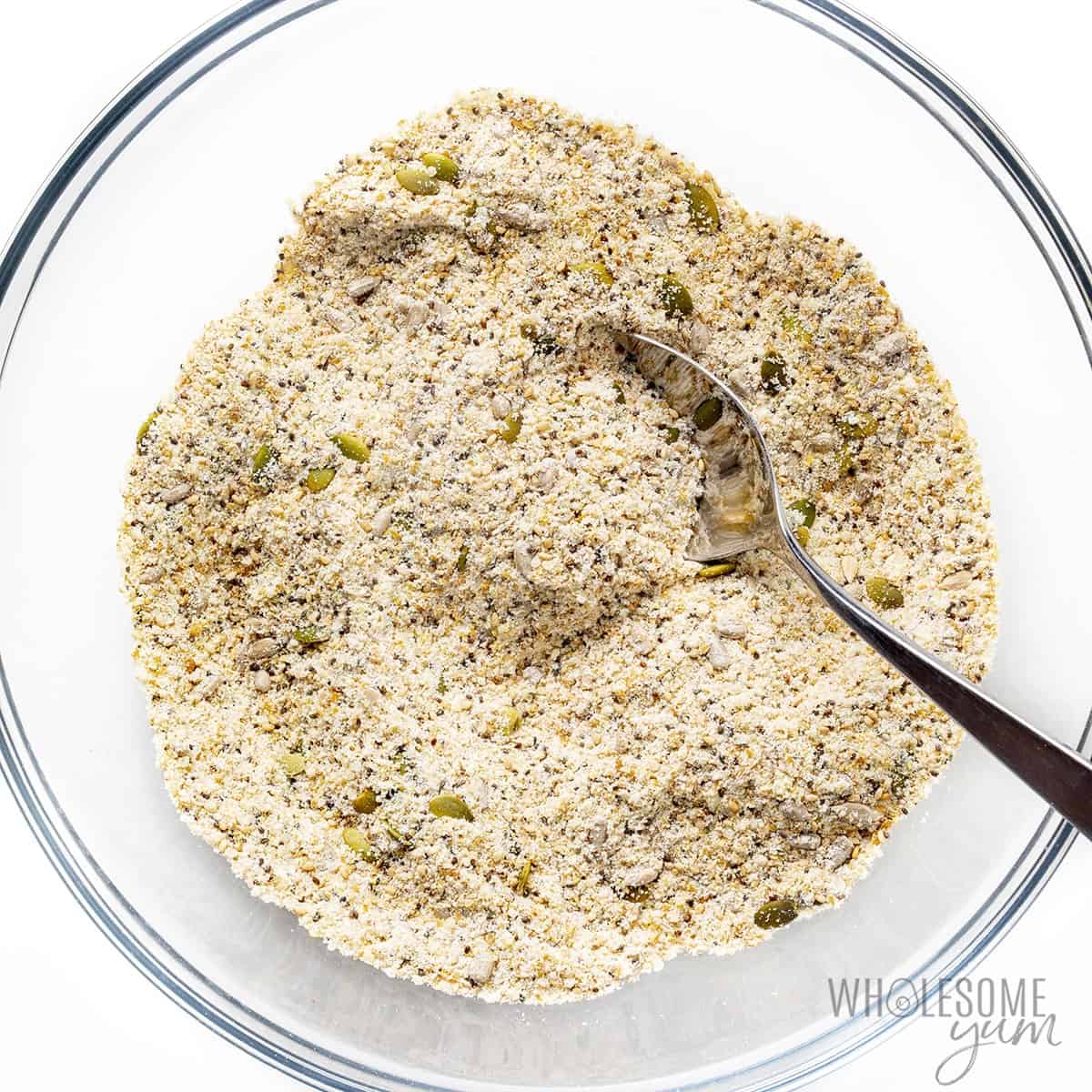 Dry bread ingredients mixed in a bowl.