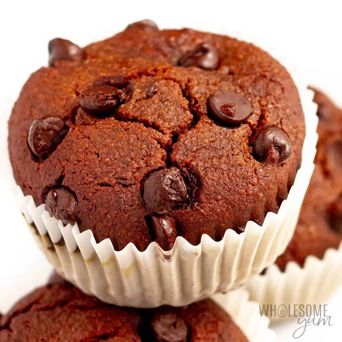 Chocolate protein muffins up close