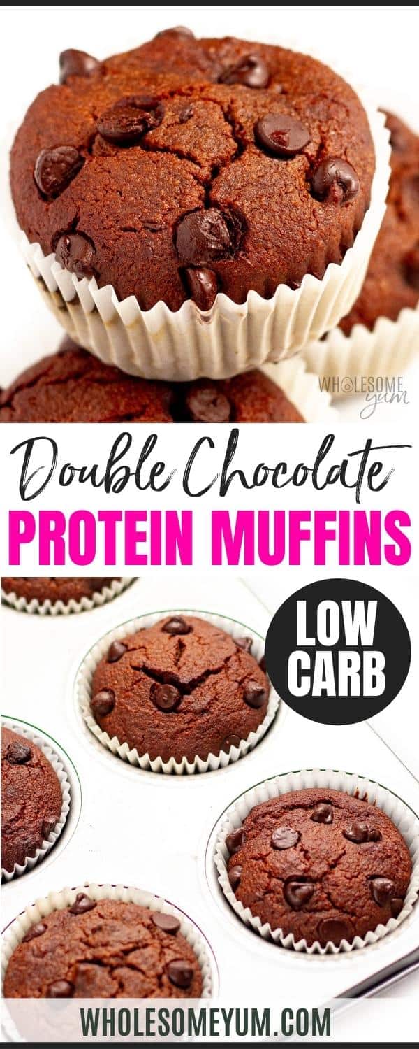 Double chocolate protein muffin recipe pin
