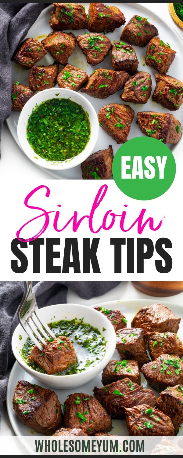 Sirloin steak tips recipe pin.