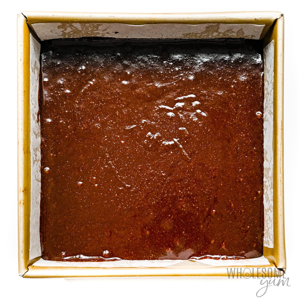 Batter poured into square baking pan. 