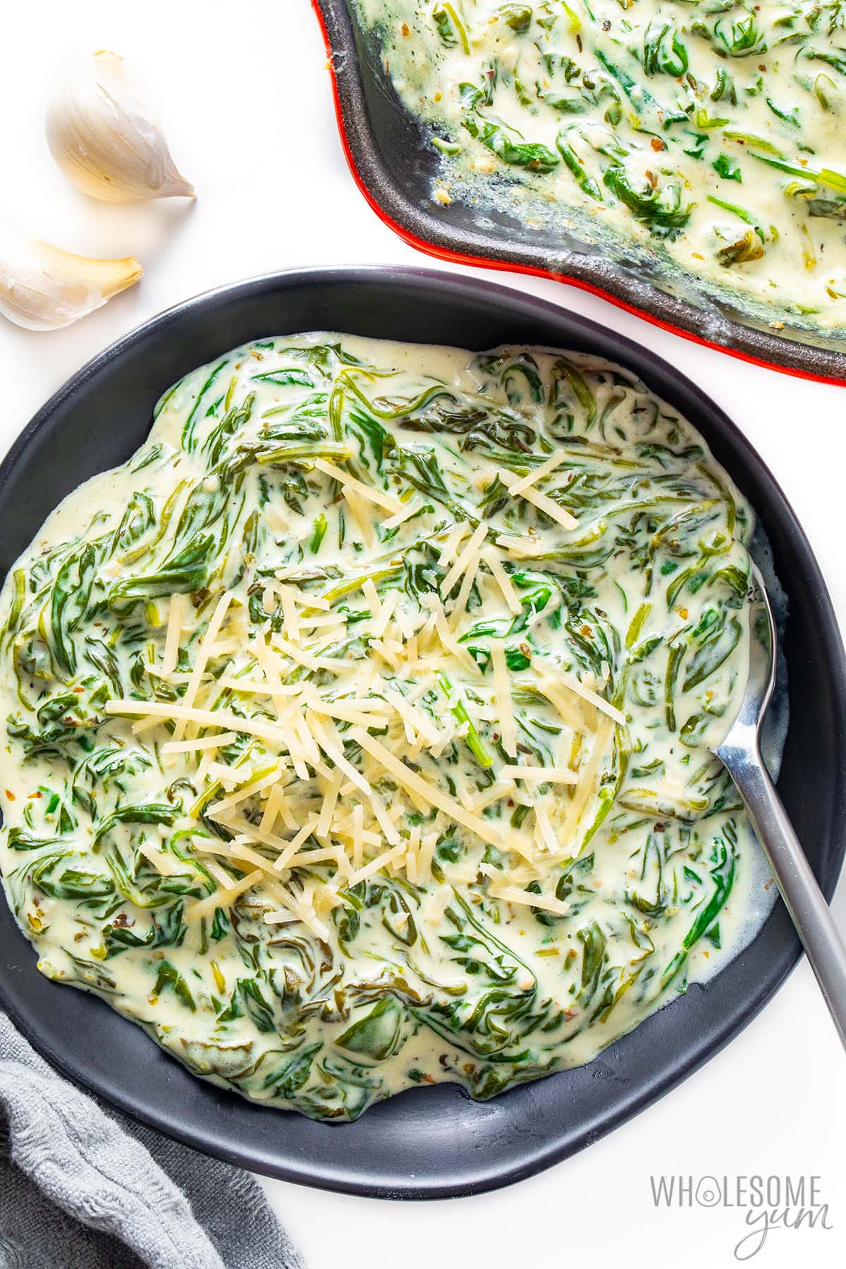 Easy creamed spinach on a plate.