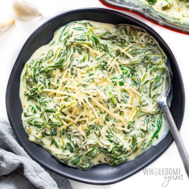 Creamed spinach recipe on a plate.