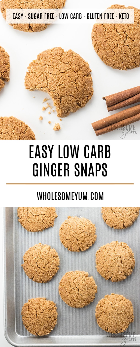 Low Carb Gluten-Free Ginger Snaps Cookies Recipe - This gluten-free ginger snaps recipe tastes like the real thing! You only need 6 ingredients and one bowl to make these easy low carb ginger snaps cookies.