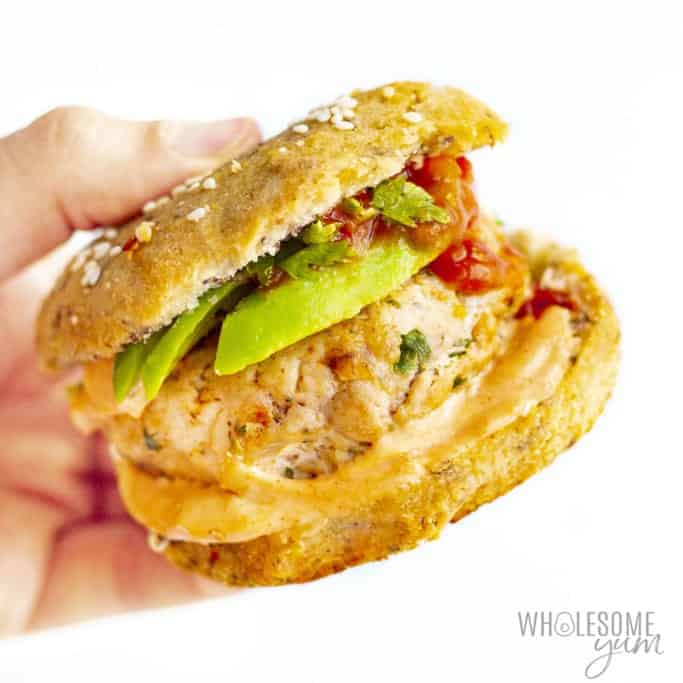 Low carb turkey burger in hand