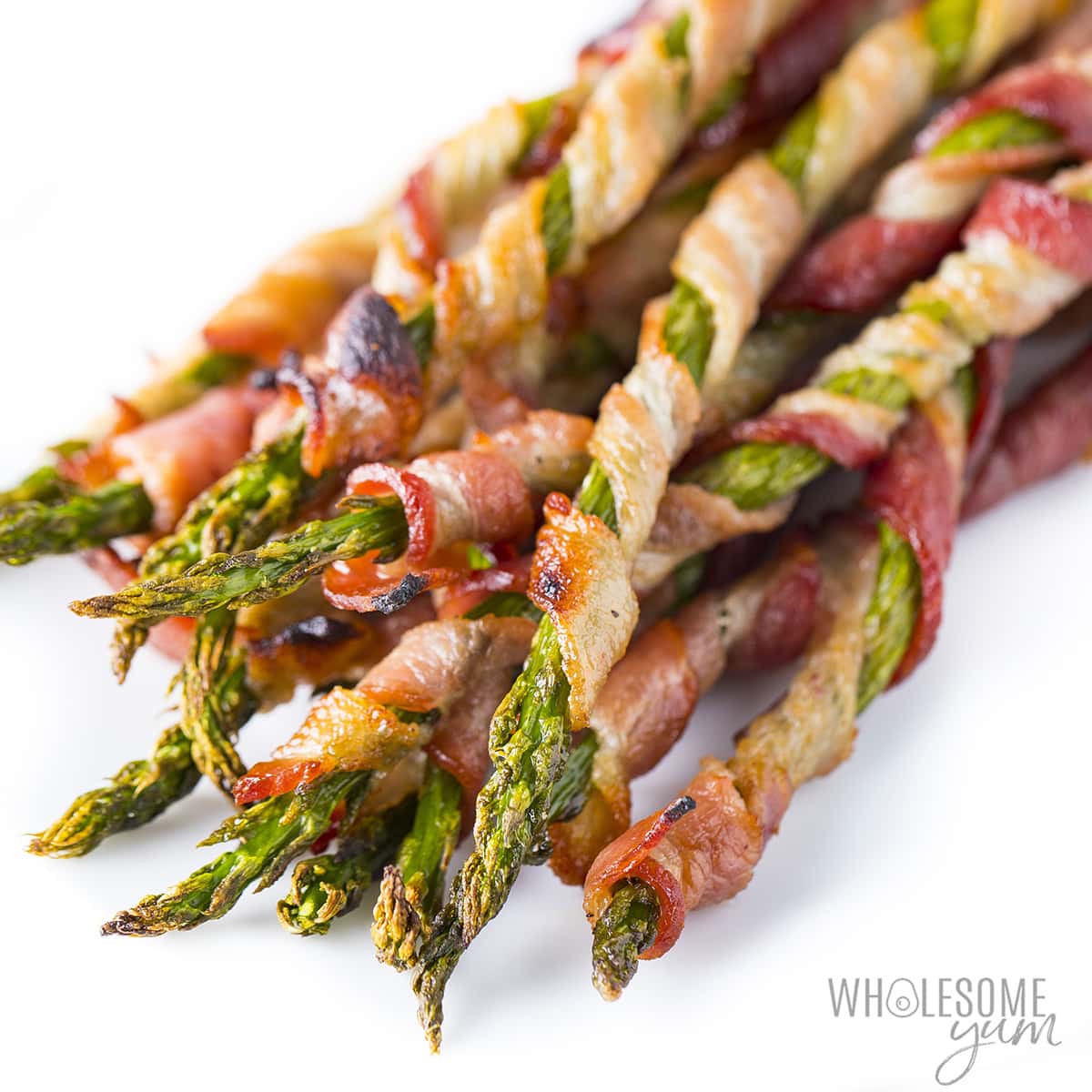Bacon wrapped asparagus recipe close up.