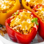 Stuffed peppers and melted cheese.