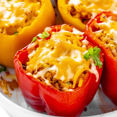 Stuffed peppers with melty cheese.