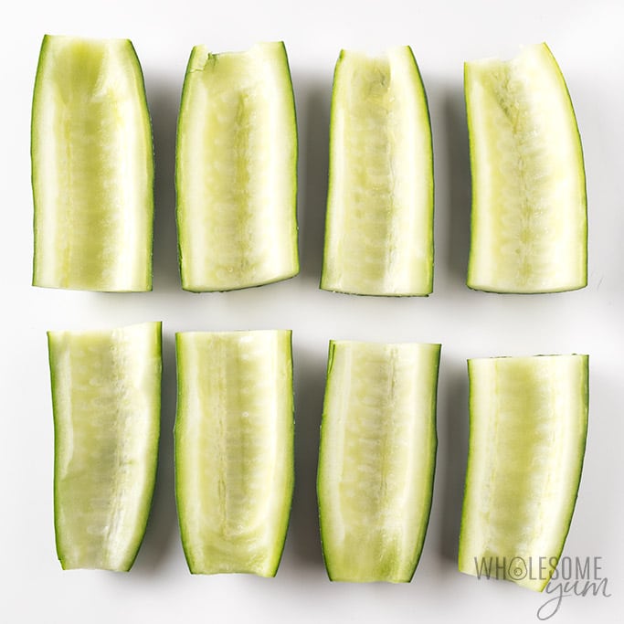Cucumber subs recipe - cucumbers shown with seeds scooped out