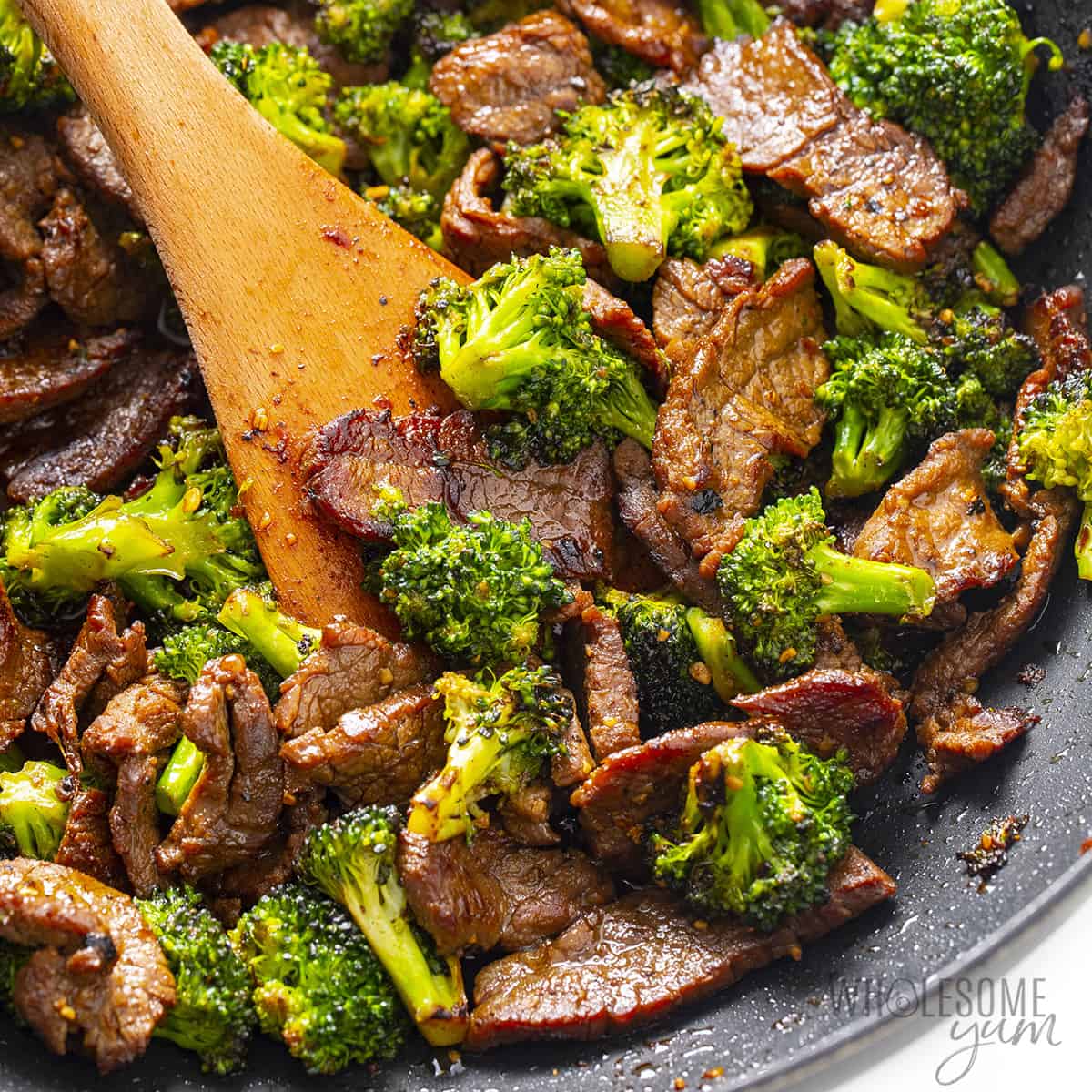Keto beef and broccoli close up.