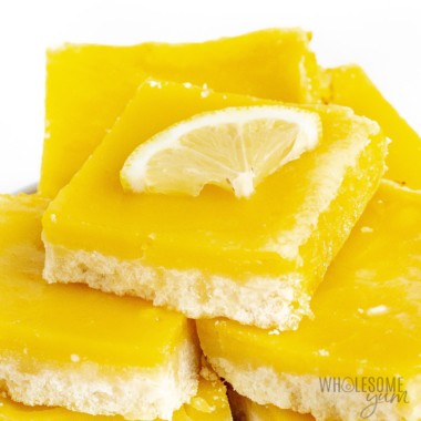 Sugar-free keto lemon bars close up.