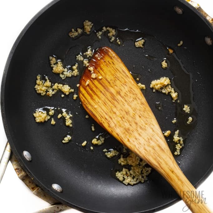 Sauteed garlic in a skillet