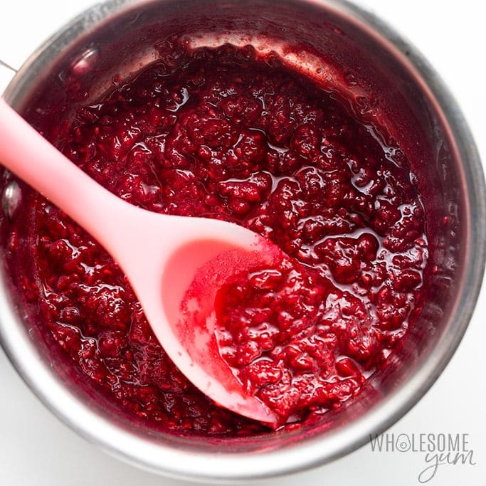 Keto Cheesecake Fat Bombs Process - Raspberry sauce