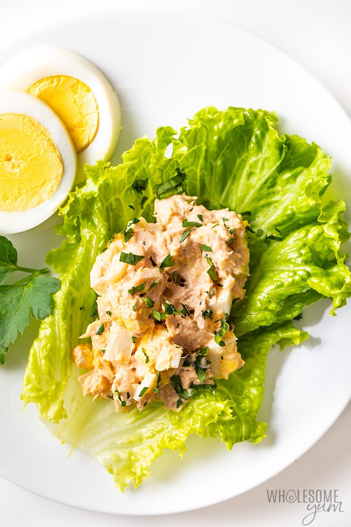 Tuna Egg Salad Recipe - Tuna Salad on bed of lettuce