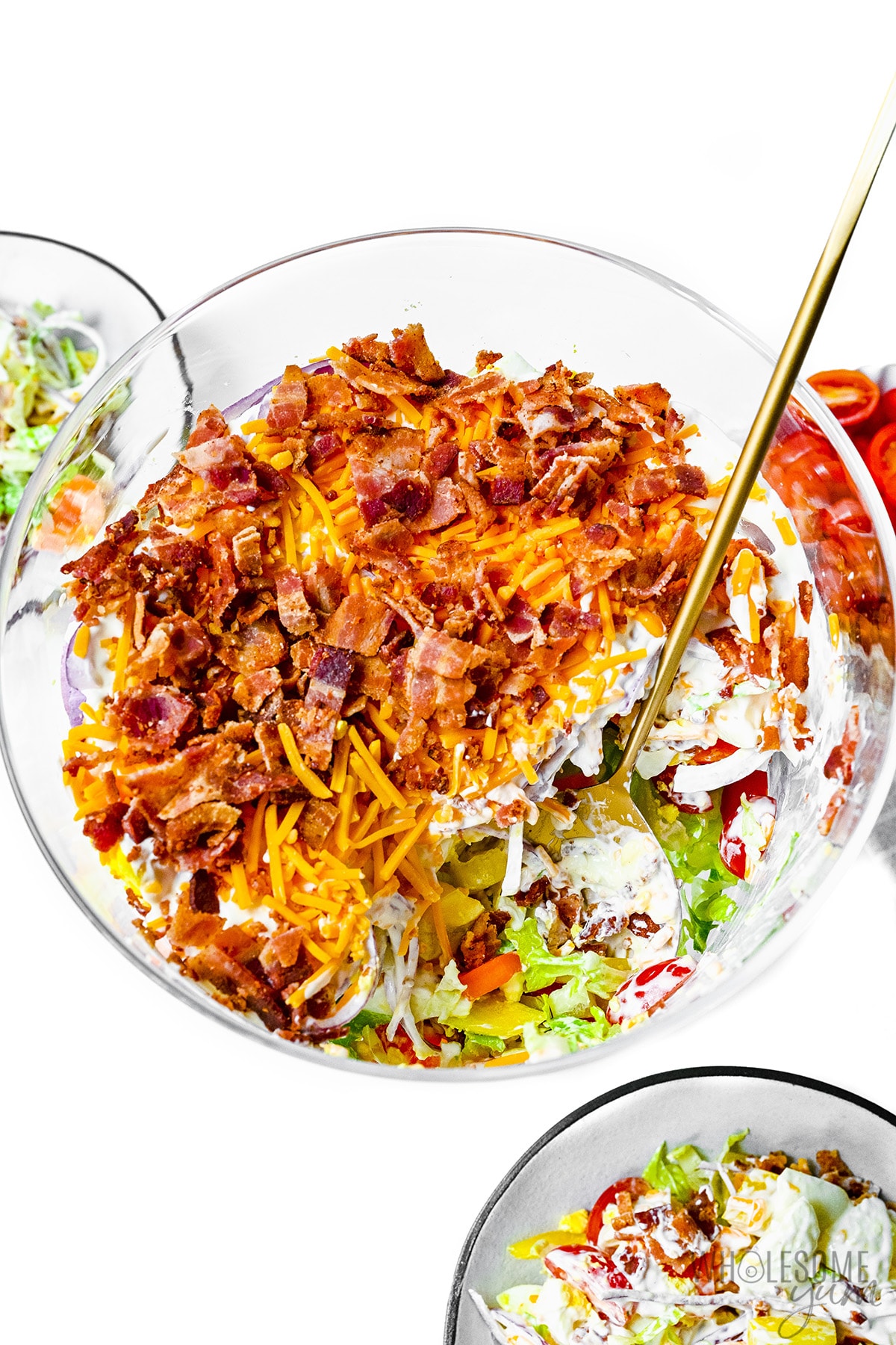 7 layer salad served into bowls.