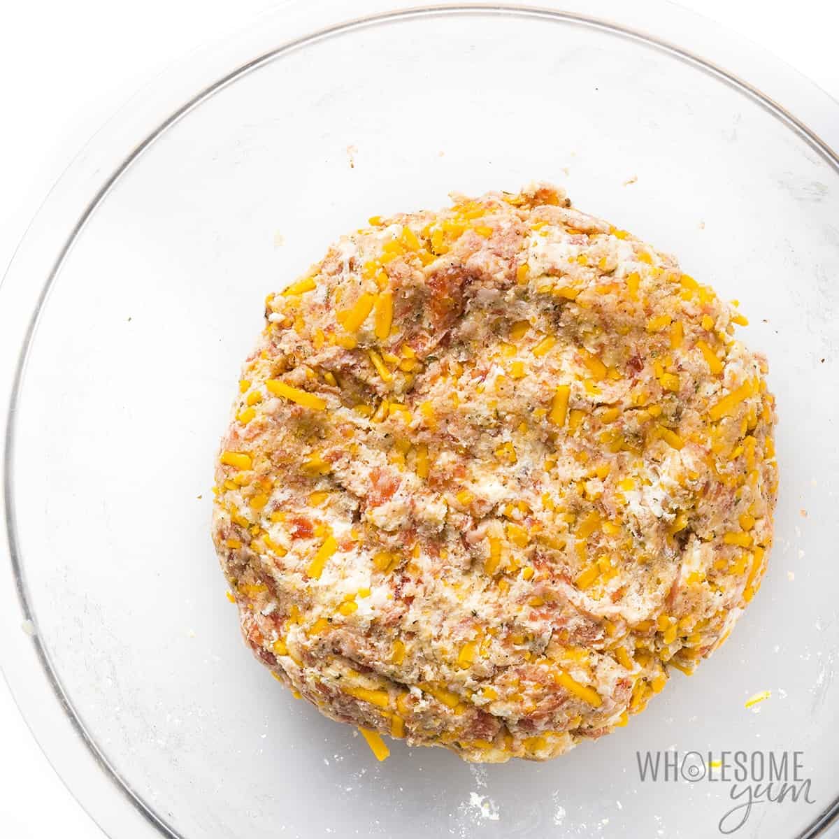 Sausage ball mixture in a bowl.