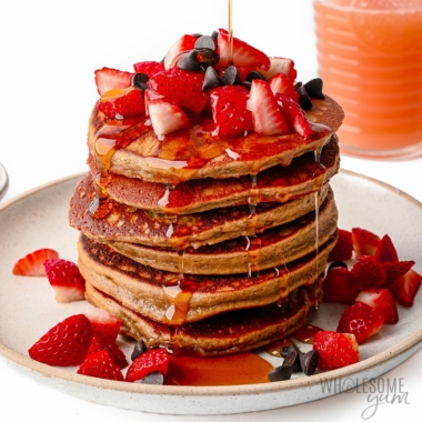 Protein pancakes in a stack.