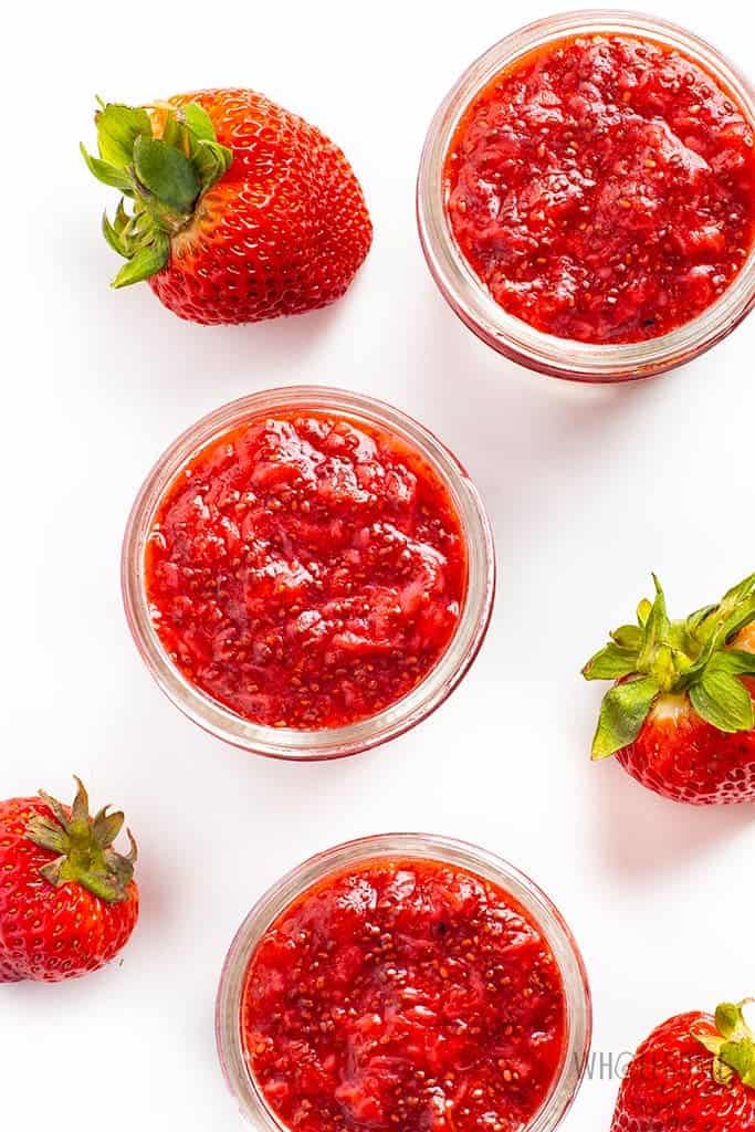 3 jars of strawberry chia seed jam