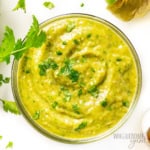 Tomatillo Avocado Salad Verde recipe in a bowl.
