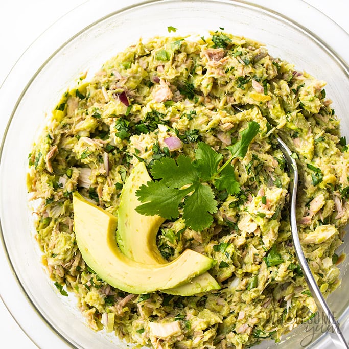 Avocado tuna salad in a bowl