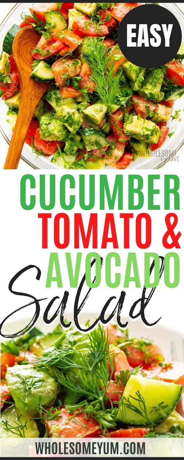 Cucumber tomato avocado salad recipe pin